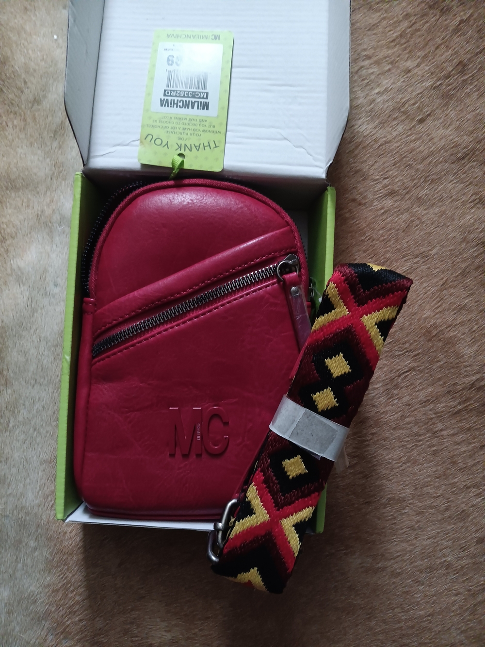 Red Crossbody Bag with Decorative Strap